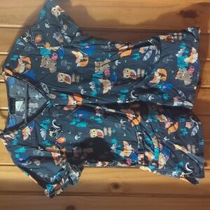 Woodland/Camping Print Scrub Top